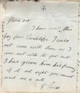 A handwritten note