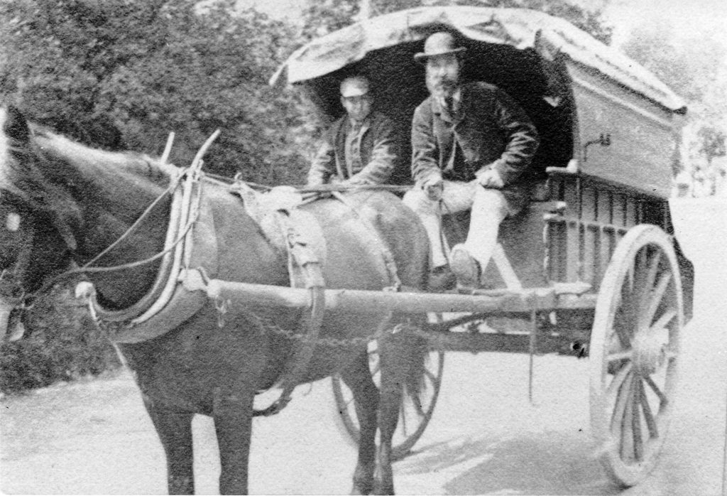 A man riding a horse drawn carriage