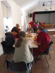 A group of people sitting at a table