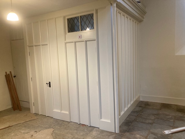 A close up of a door